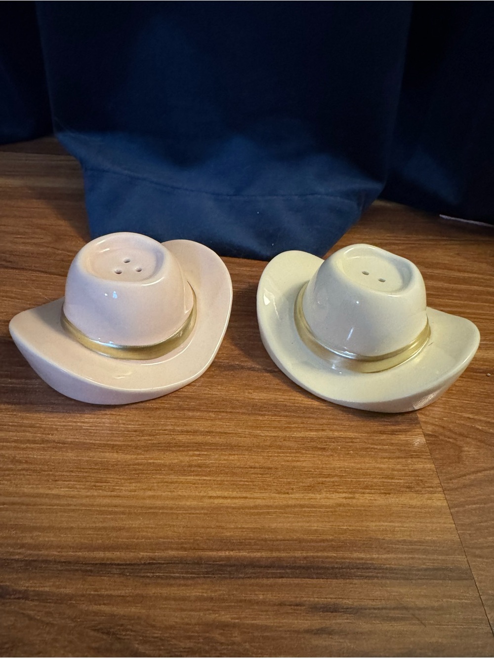 Dabney Lee Ceramic Cowboy Hat Salt & Pepper Shakers - Pink/Gold & Cream/Gold